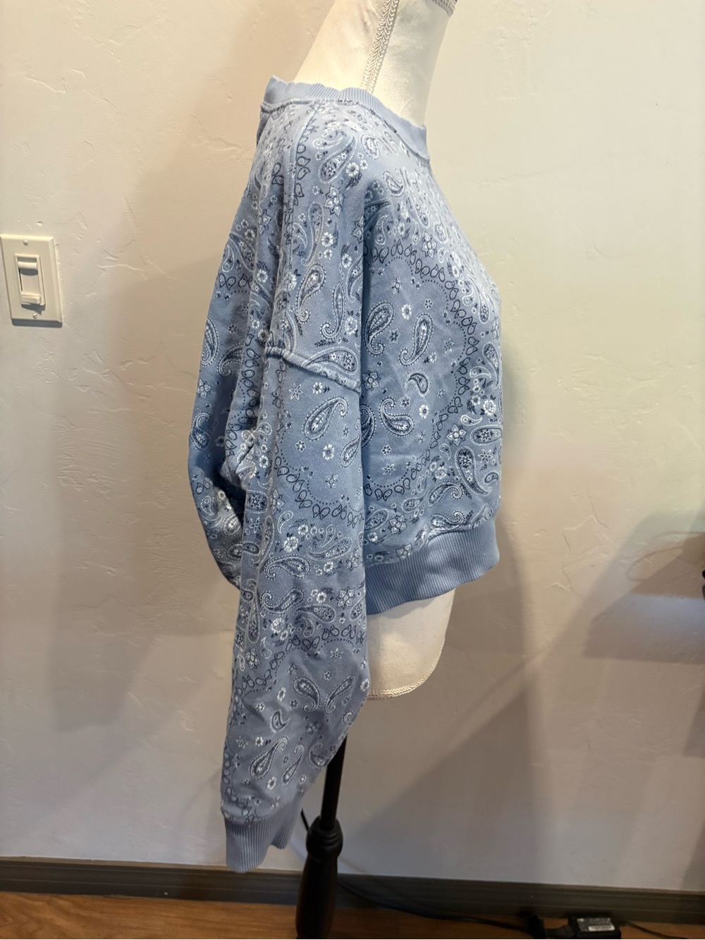 aerie Light Blue Paisley Crewneck Sweater - Picture 2 of 4